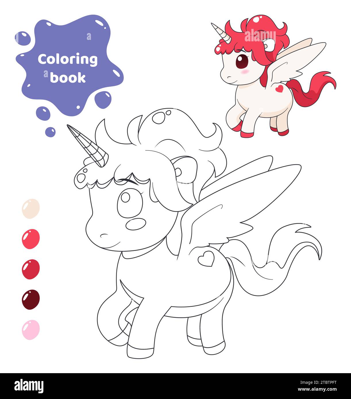 Coloring book for kids. Cute unicorn with wings. Stock Vector