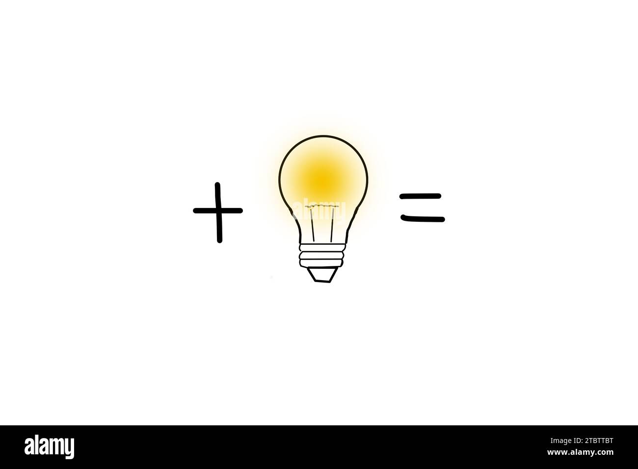 Drawn light bulb plus sign and equal sign on a white background