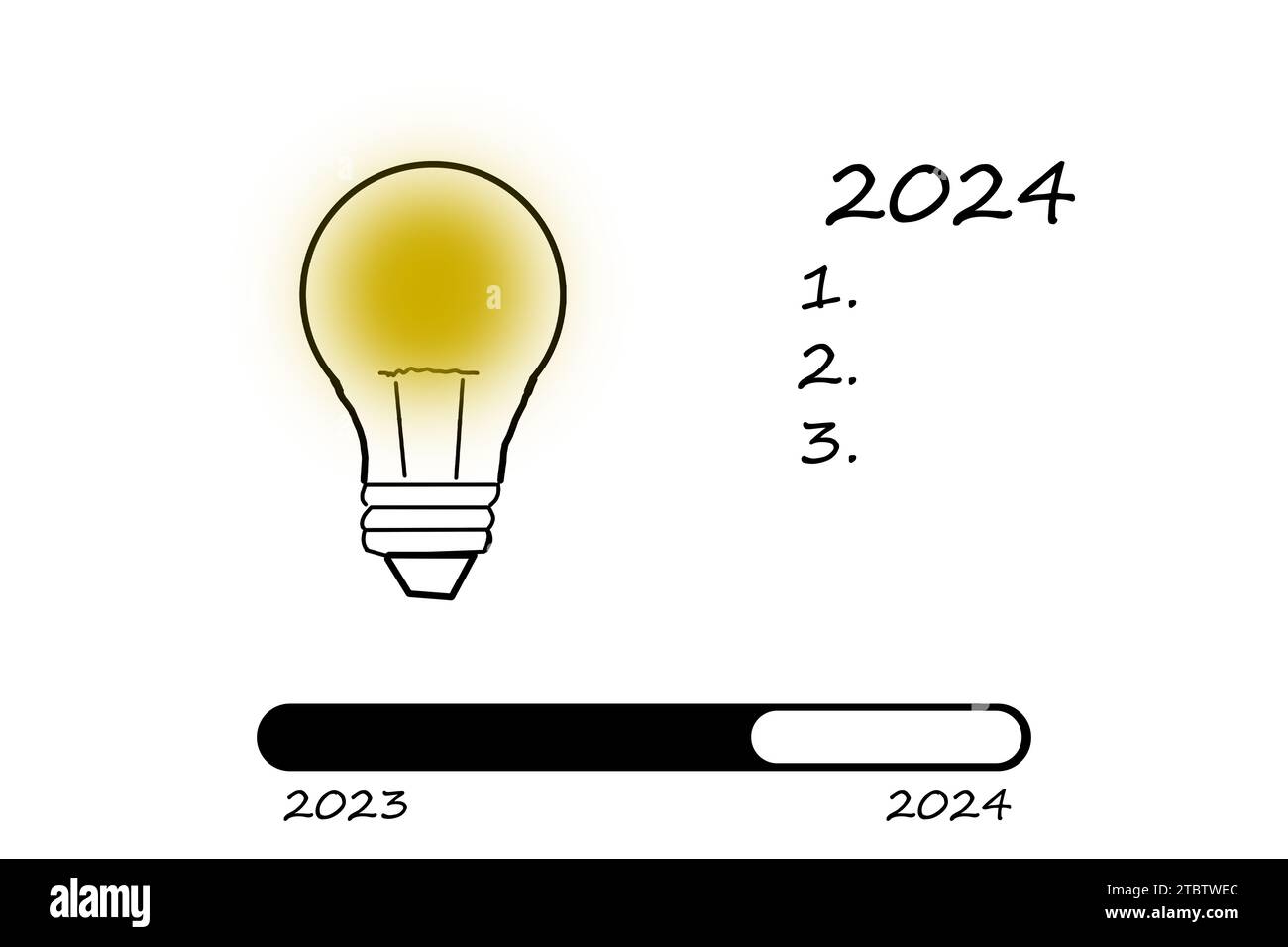 Drawn light bulb and 2024 and numbers for notes 123 and a line with the