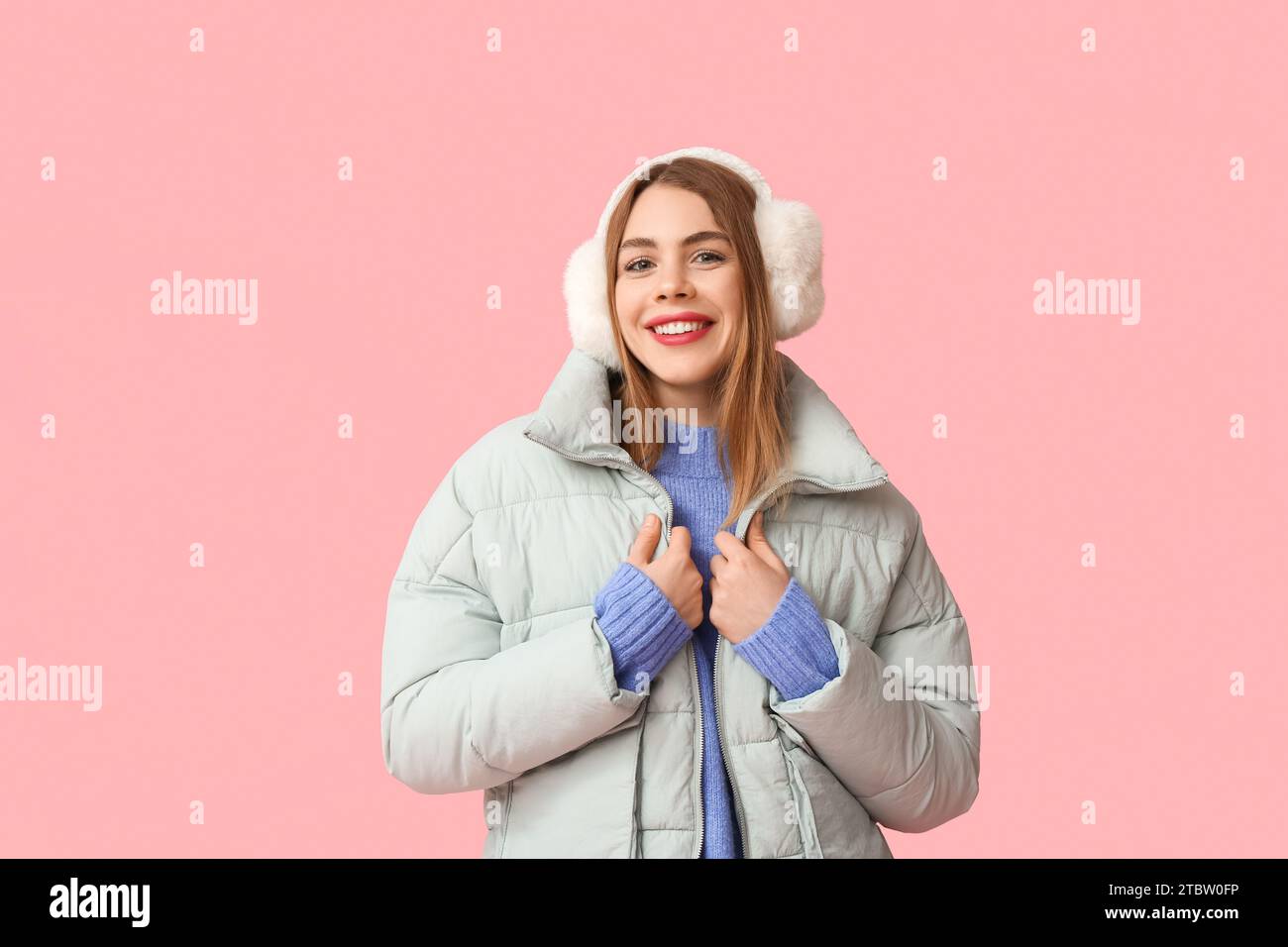 Pink Winter Earmuffs Isolated On White Background Stock Photo