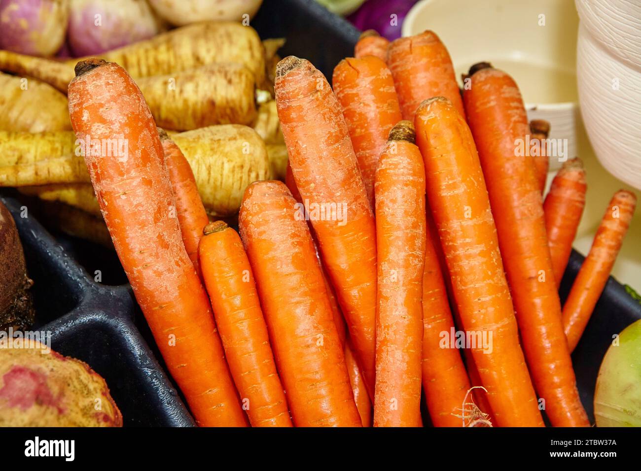 Fresh Organic Carrots on Display in Health Food Store, Fort Wayne Stock Photo Alamy