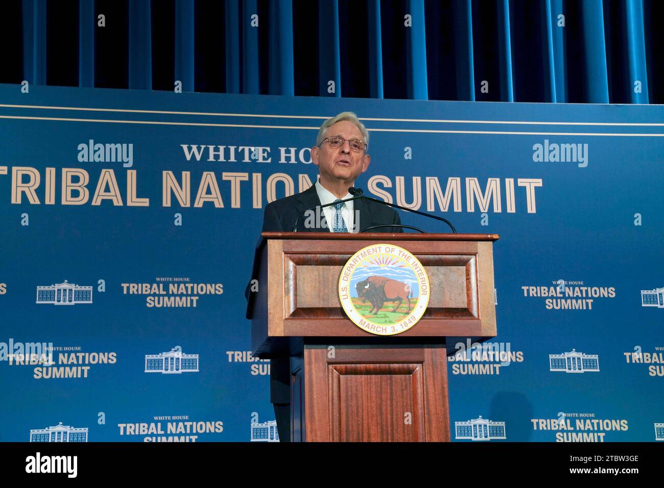 Washington, United States Of America. 07th Dec, 2023. Washington, United States of America. 07 December, 2023. U.S Attorney General Merrick Garland delivers remarks to the White House Tribal Nations Summit at the Department of the Interior headquarters, December 7, 2023 in Washington, DC Credit: Interior Department Photo/US Department of Interior/Alamy Live News Stock Photo