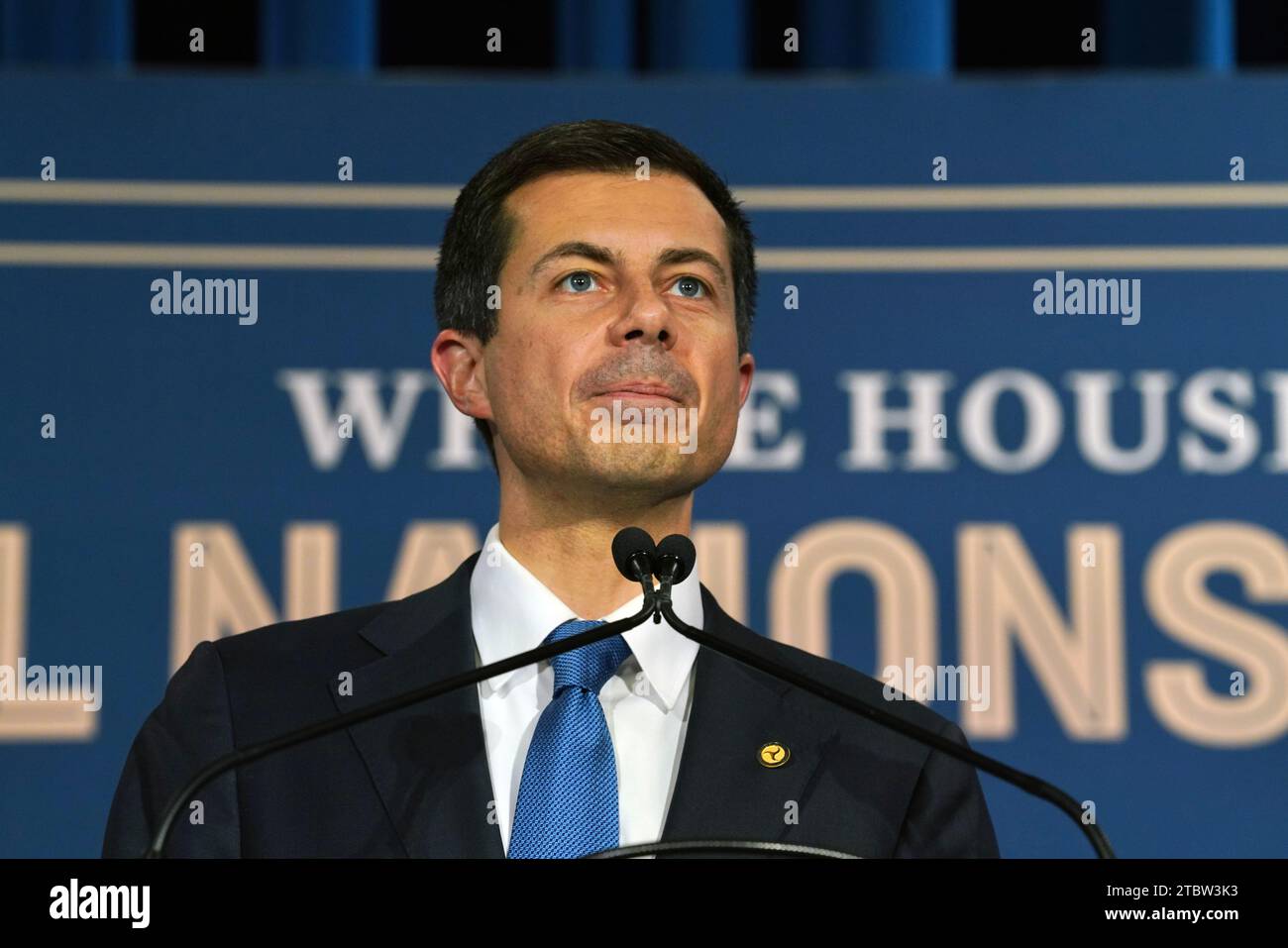 Washington, United States Of America. 07th Dec, 2023. Washington, United States of America. 07 December, 2023. U.S Secretary of Transportation Pete Buttigieg delivers remarks to the White House Tribal Nations Summit at the Department of the Interior headquarters, December 7, 2023 in Washington, DC Credit: Interior Department Photo/US Department of Interior/Alamy Live News Stock Photo