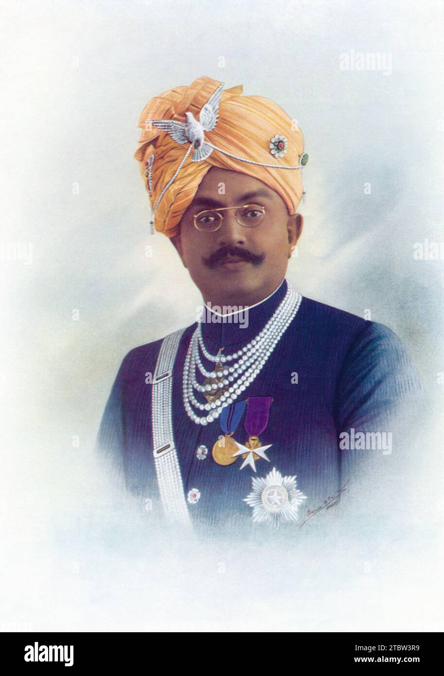 1933 portrait of Colonel Kumar Sri Sir Ranjitsinhji Vibhaji II, GCSI, GBE, cricketer and ruler of the Indian state of Nawanagar. Stock Photo