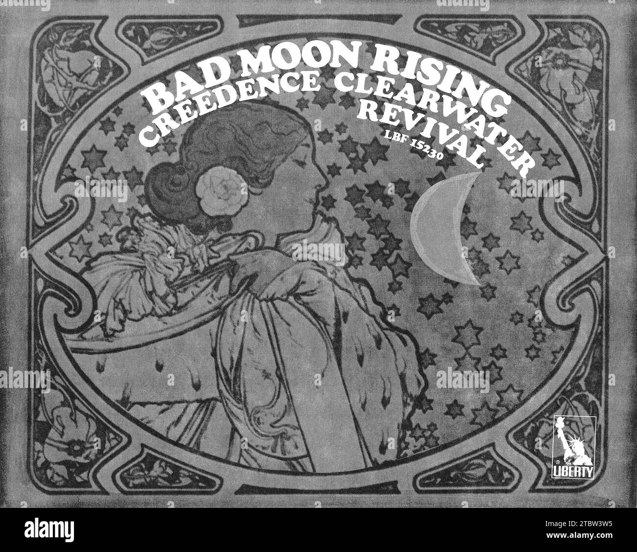 1969 British advertisement for Creedence Clearwater Revival's single Bad Moon Rising. Stock Photo