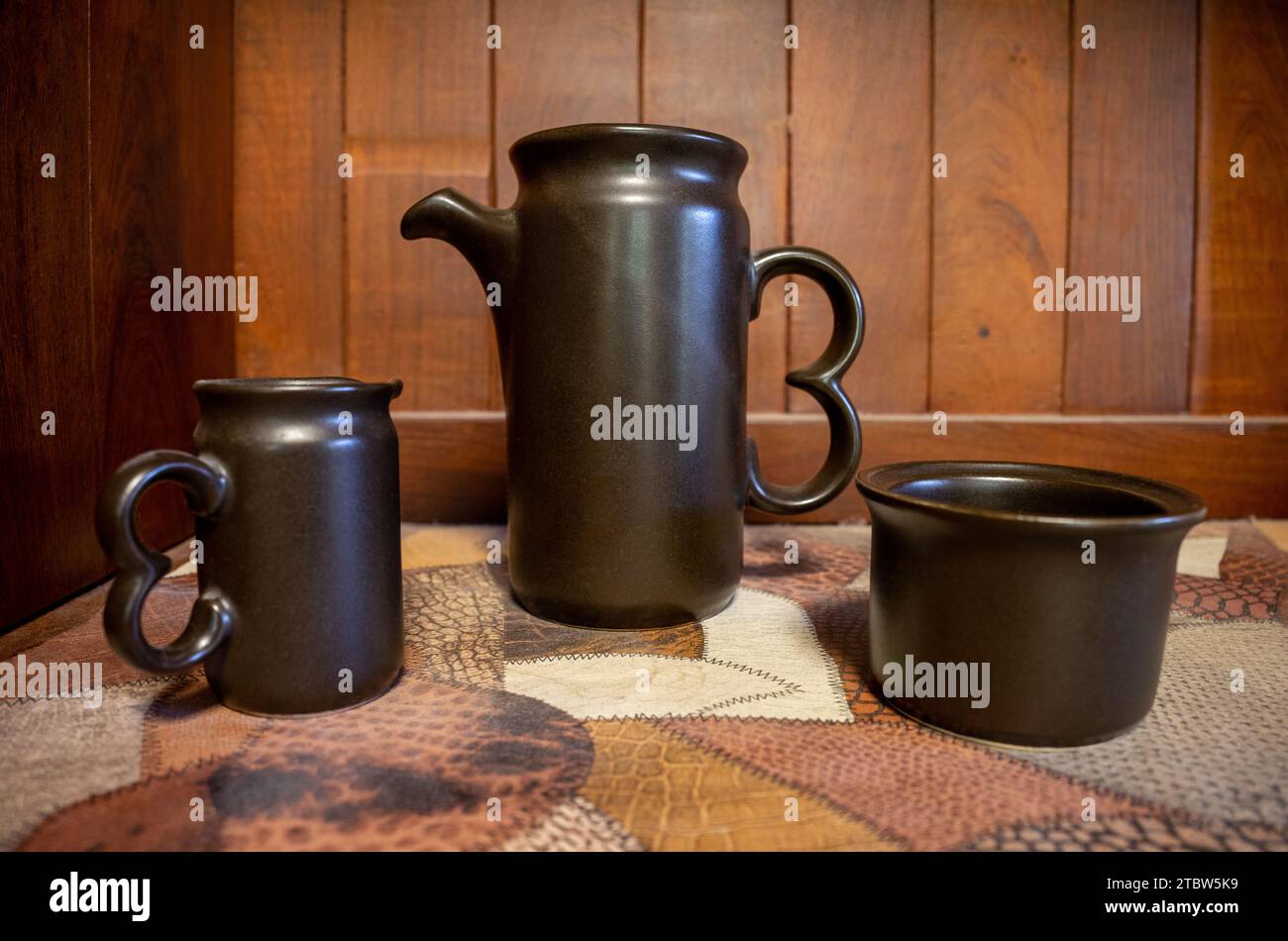 black porcelain cup and jug set Stock Photo Alamy