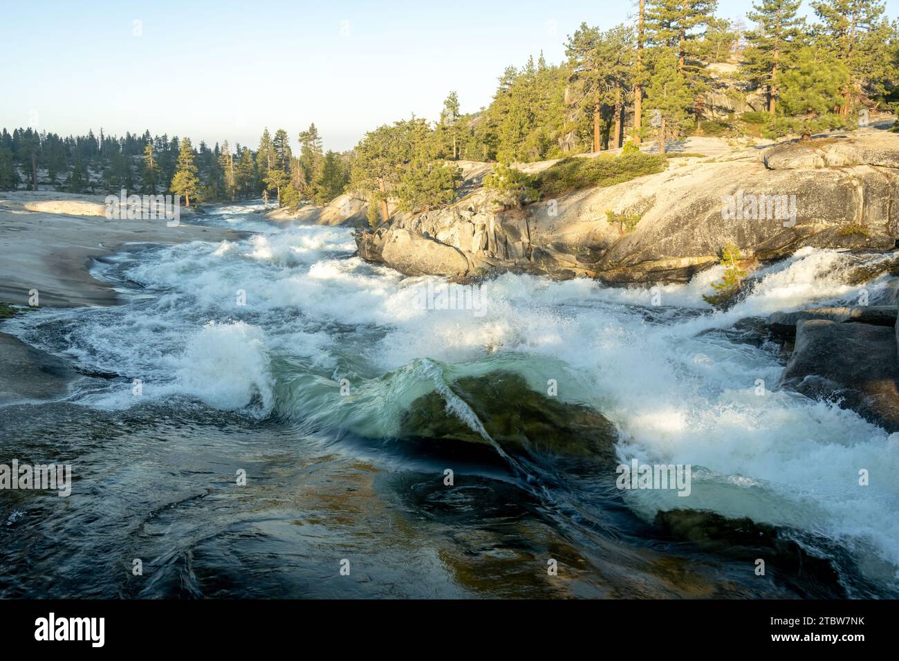 Falls Creek Rushes Over Granite Rocks in Yosemite National Park Stock Photo