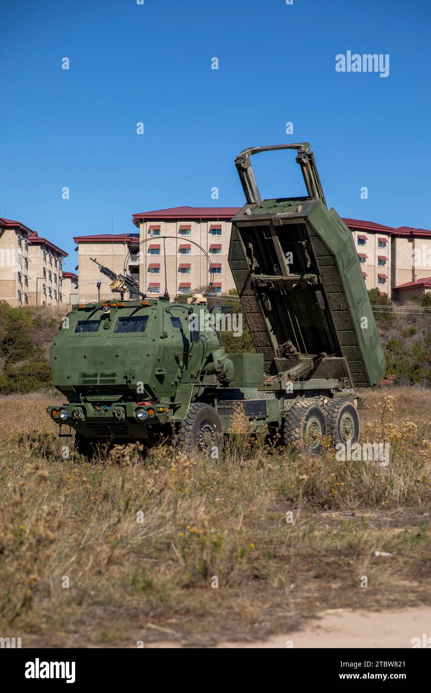 A U.S. Marine Corps M142 High Mobility Artillery Rocket System operated