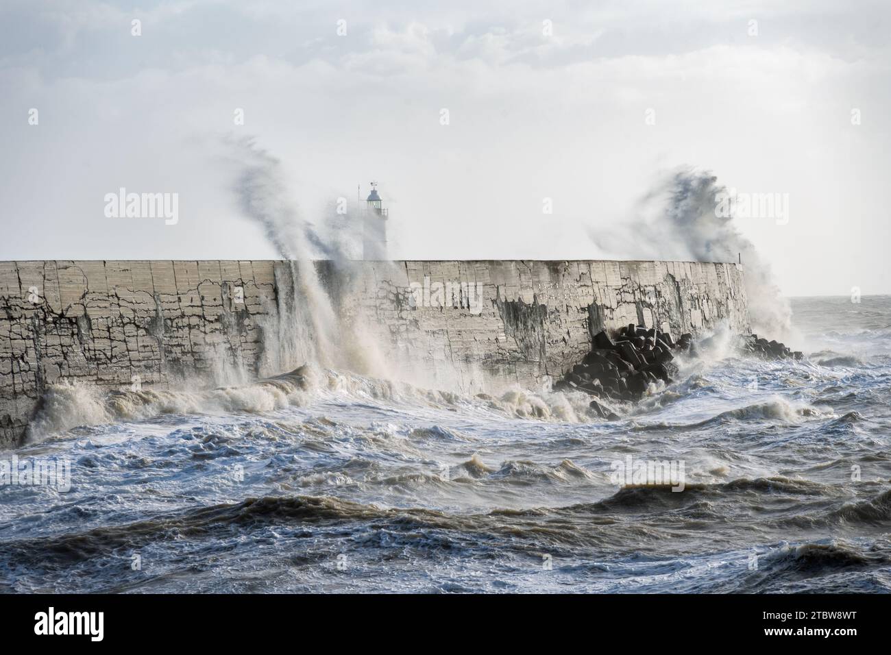 Stormy weather in Newhaven, East Sussex, England in autumn. View of the