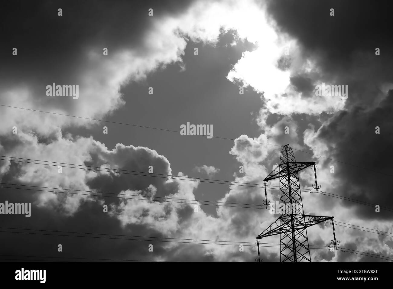 clouds and pylon is loosely based on Rorschach interpretation test. Stock Photo