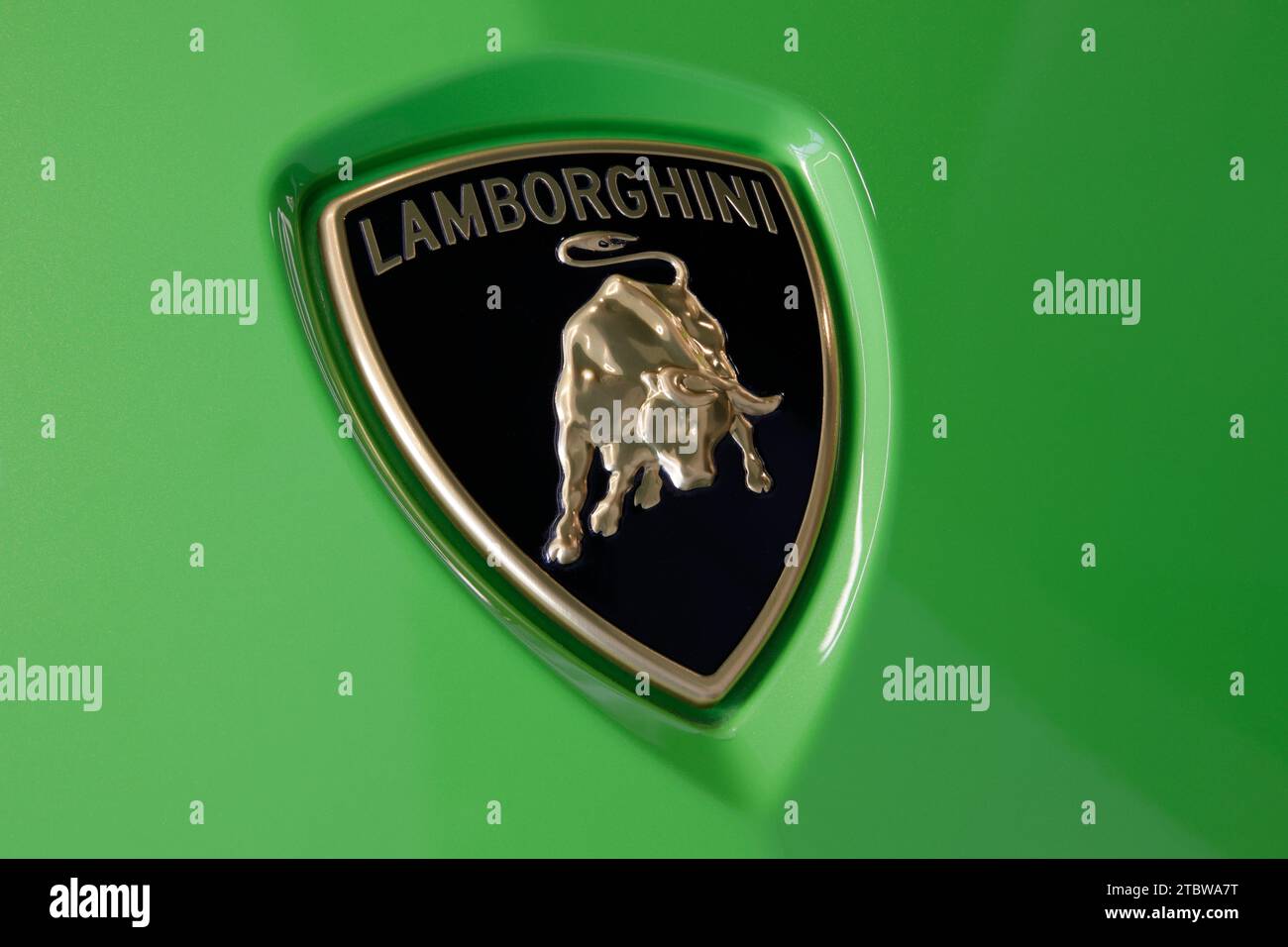 Indianapolis - December 7, 2023: Lamborghini Urus Base SUV display at a dealership. Lamborghini also offers the Urus Performante models. MY:2021 Stock Photo