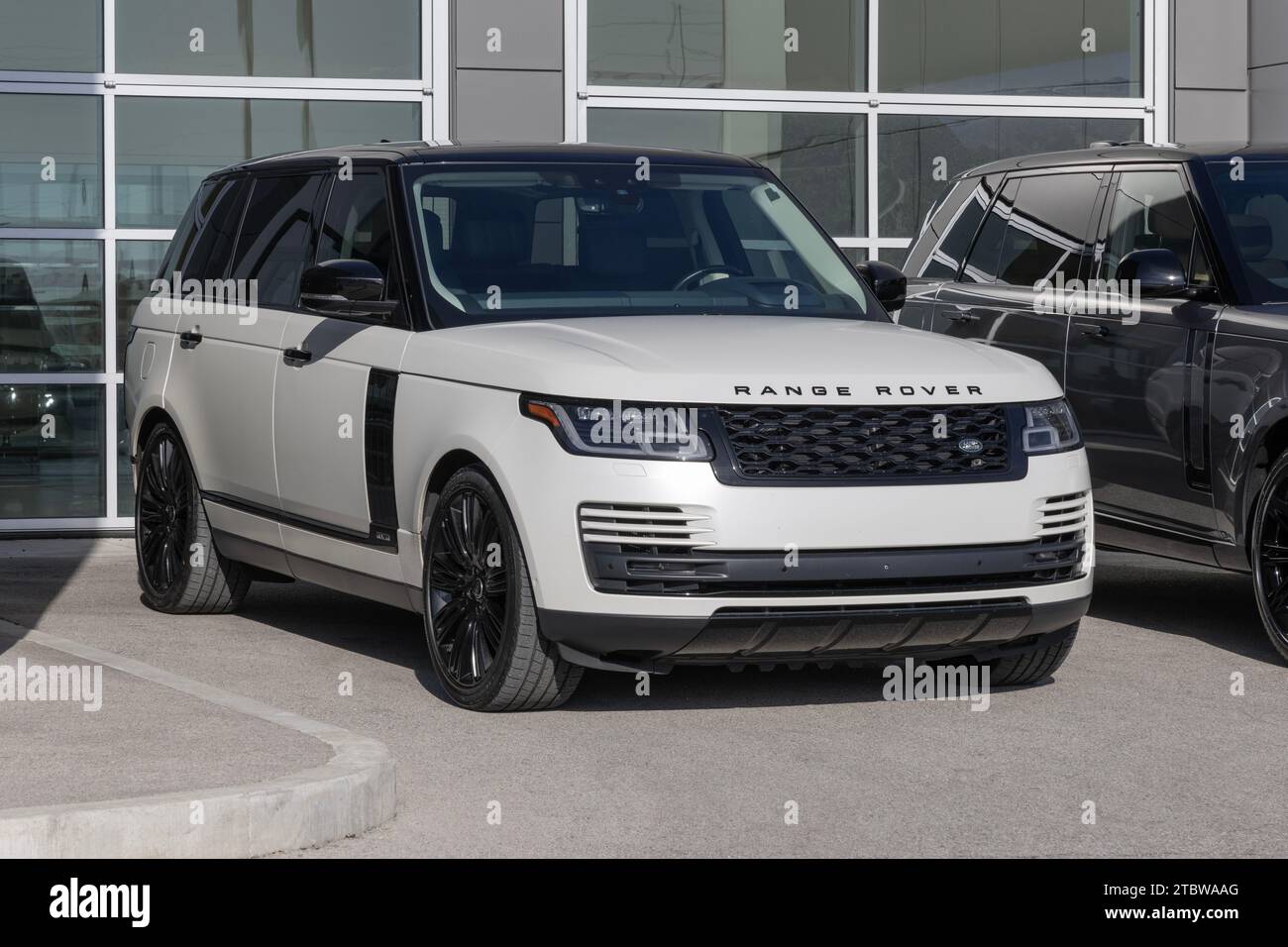 Indianapolis - December 7, 2023: Used Land Rover Range Rover display. With Supply issues, Land Rover is selling pre-owned vehicles to meet demand. MY: Stock Photo