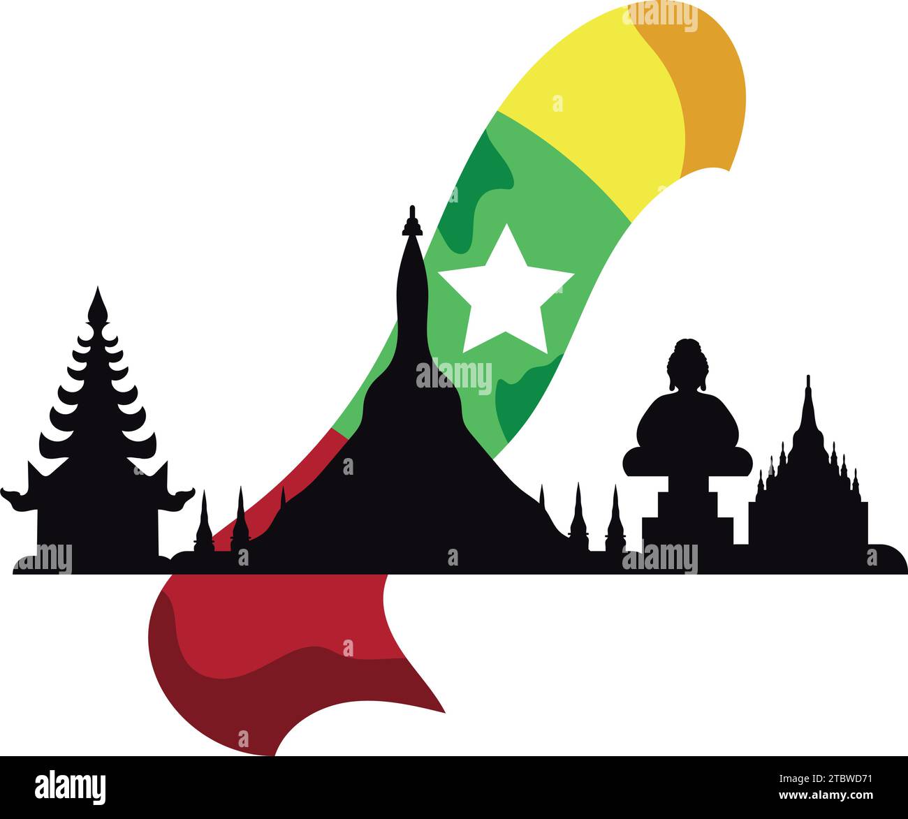 myanmar bagan temples and flag vector isolated Stock Vector