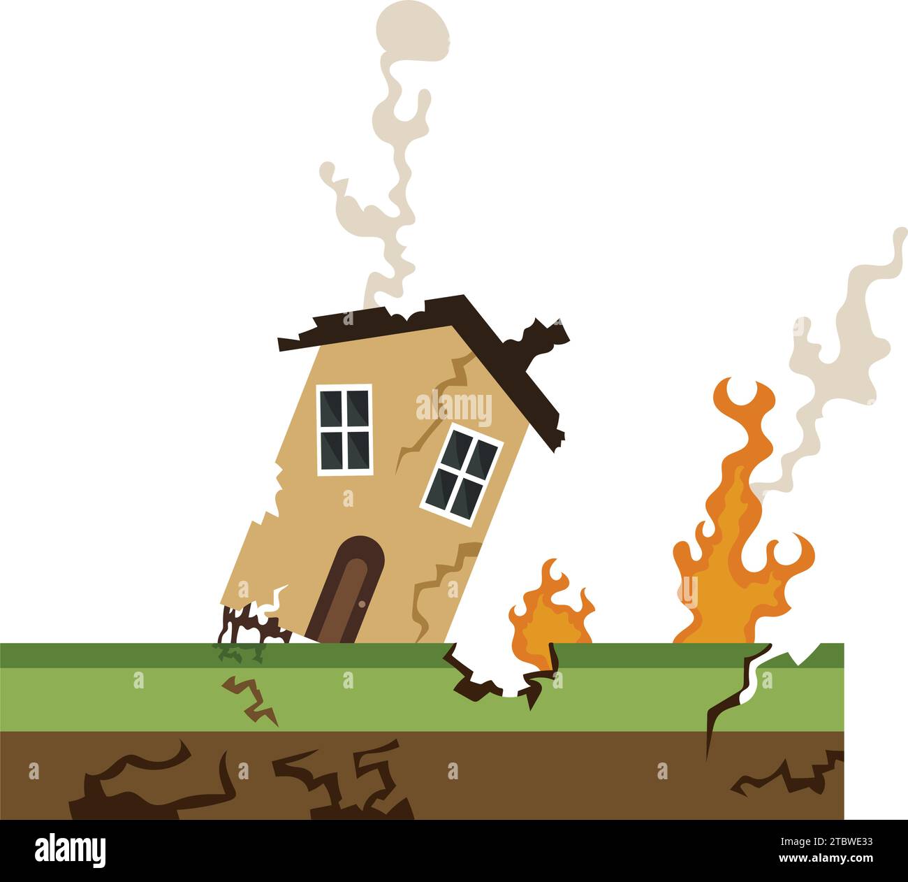 earthquake illustration with destroyed house vector isolated Stock