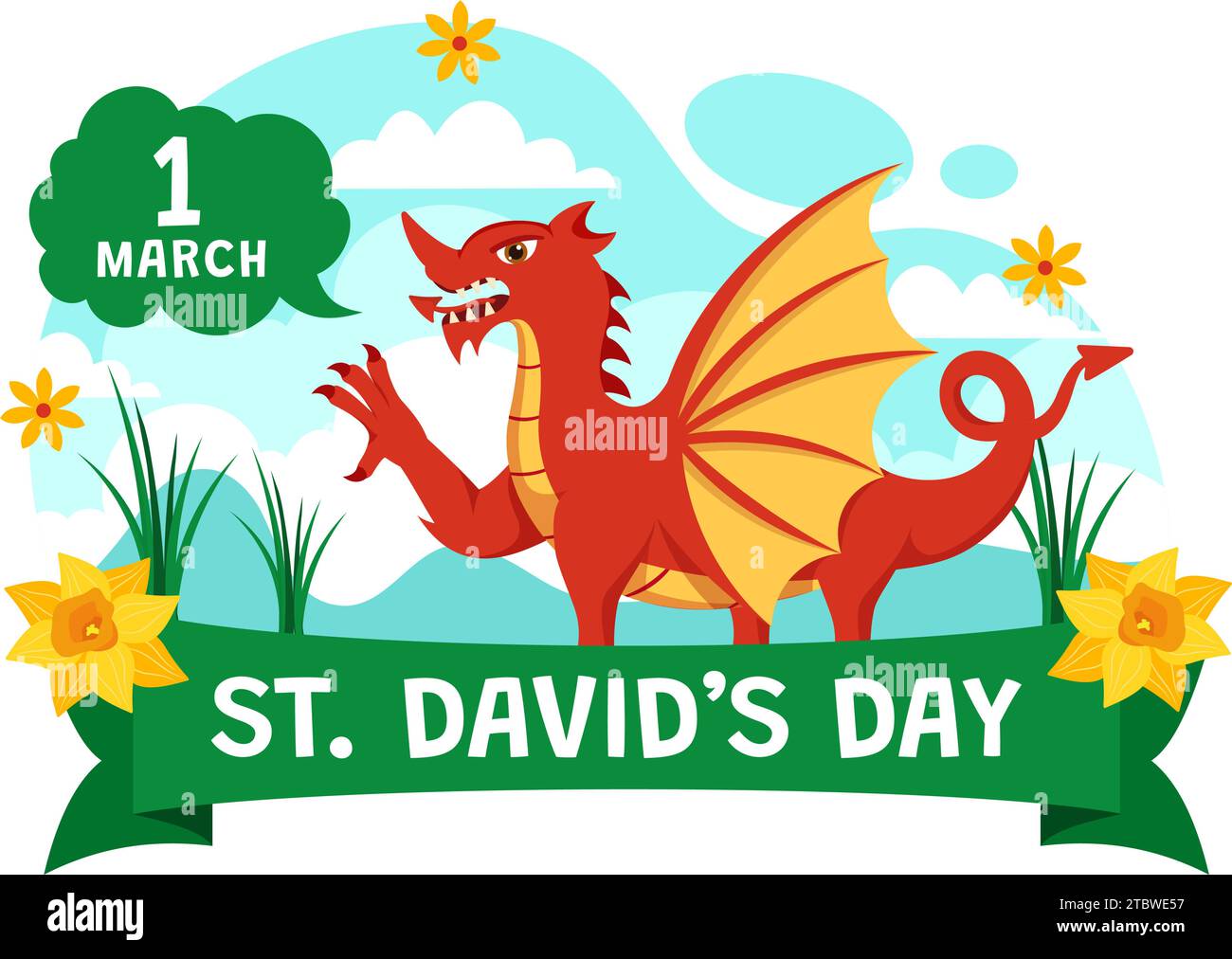 Happy St David's Day Vector Illustration on March 1 with Welsh Dragons