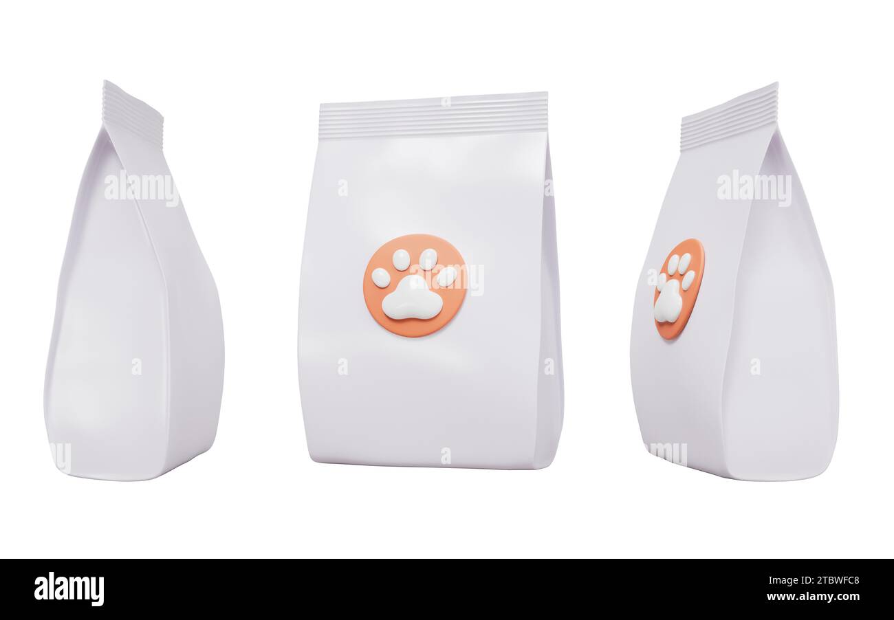 White pet food package bag, 3d rendering. 3D illustration. Stock Photo