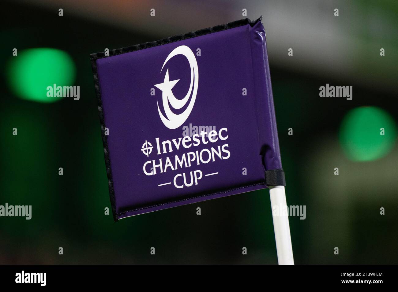 Galway, Ireland. 09th Dec, 2023. Flag with Champions Cup logo during