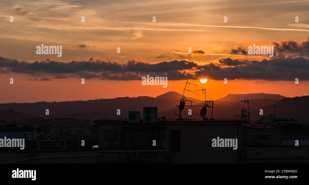 A picture of urban rooftops at sunset (Naples) Stock Photo