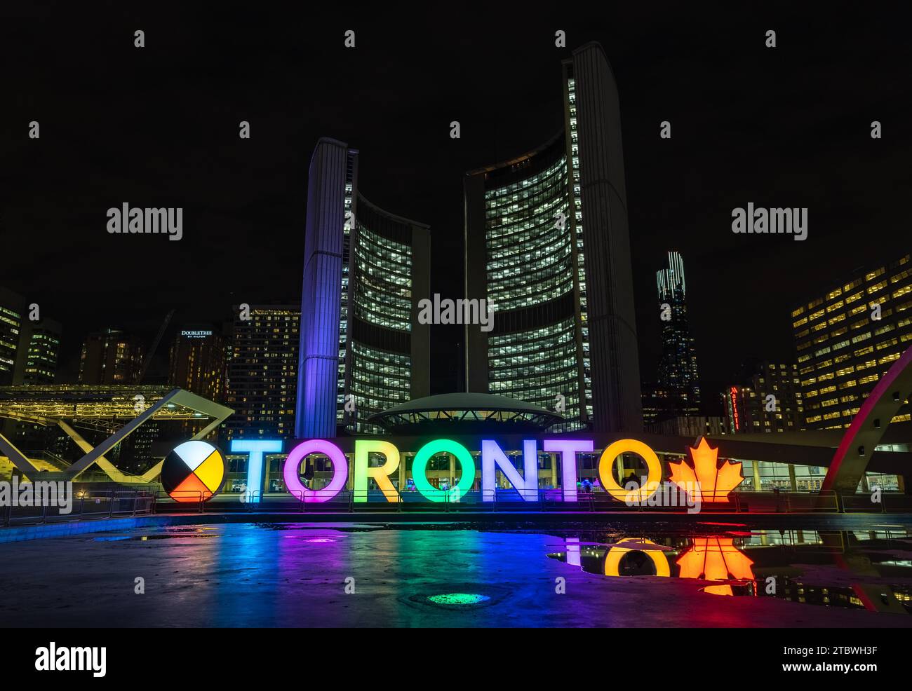 A picture of the Toronto Sign at night Stock Photo