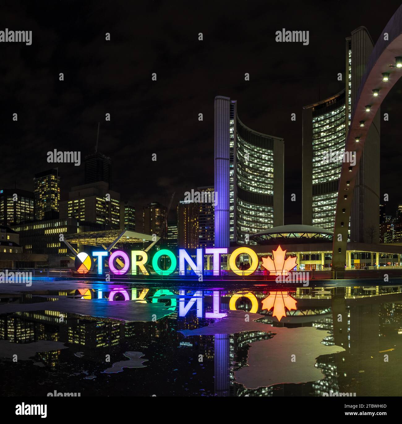 A panorama picture of the Toronto Sign at night Stock Photo