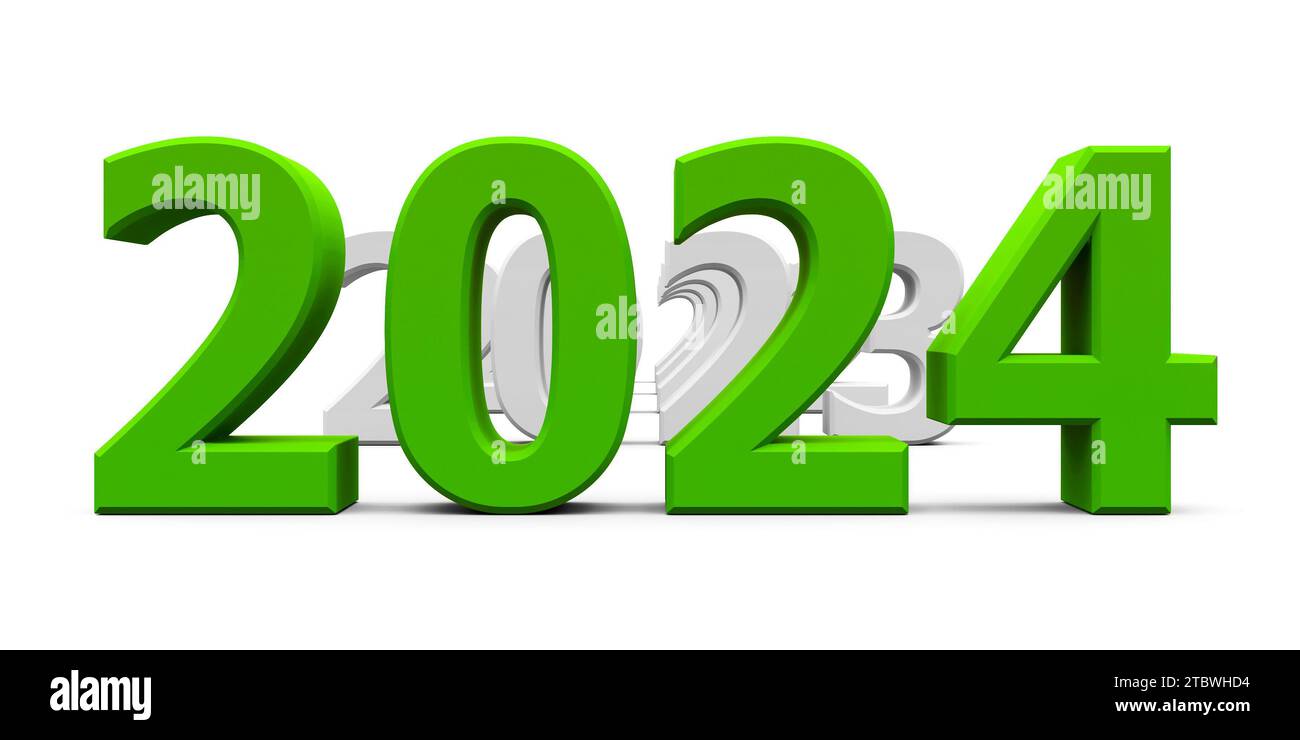 Green 2024 comes represents the new year 2024, threedimensional