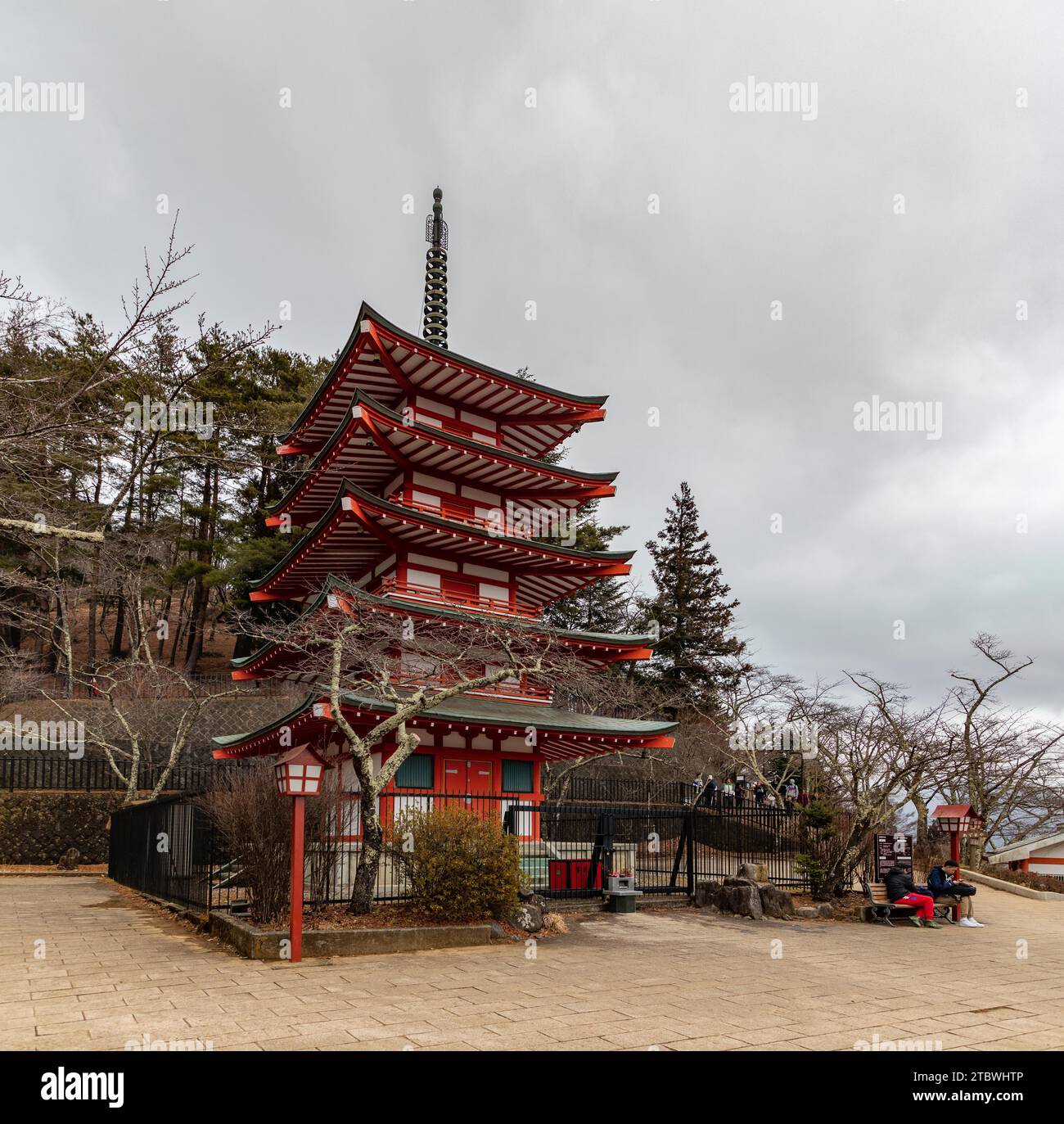 A panorama picture of the Chureito Pagoda, popular landmark in the town of Kawaguchiko Stock Photo
