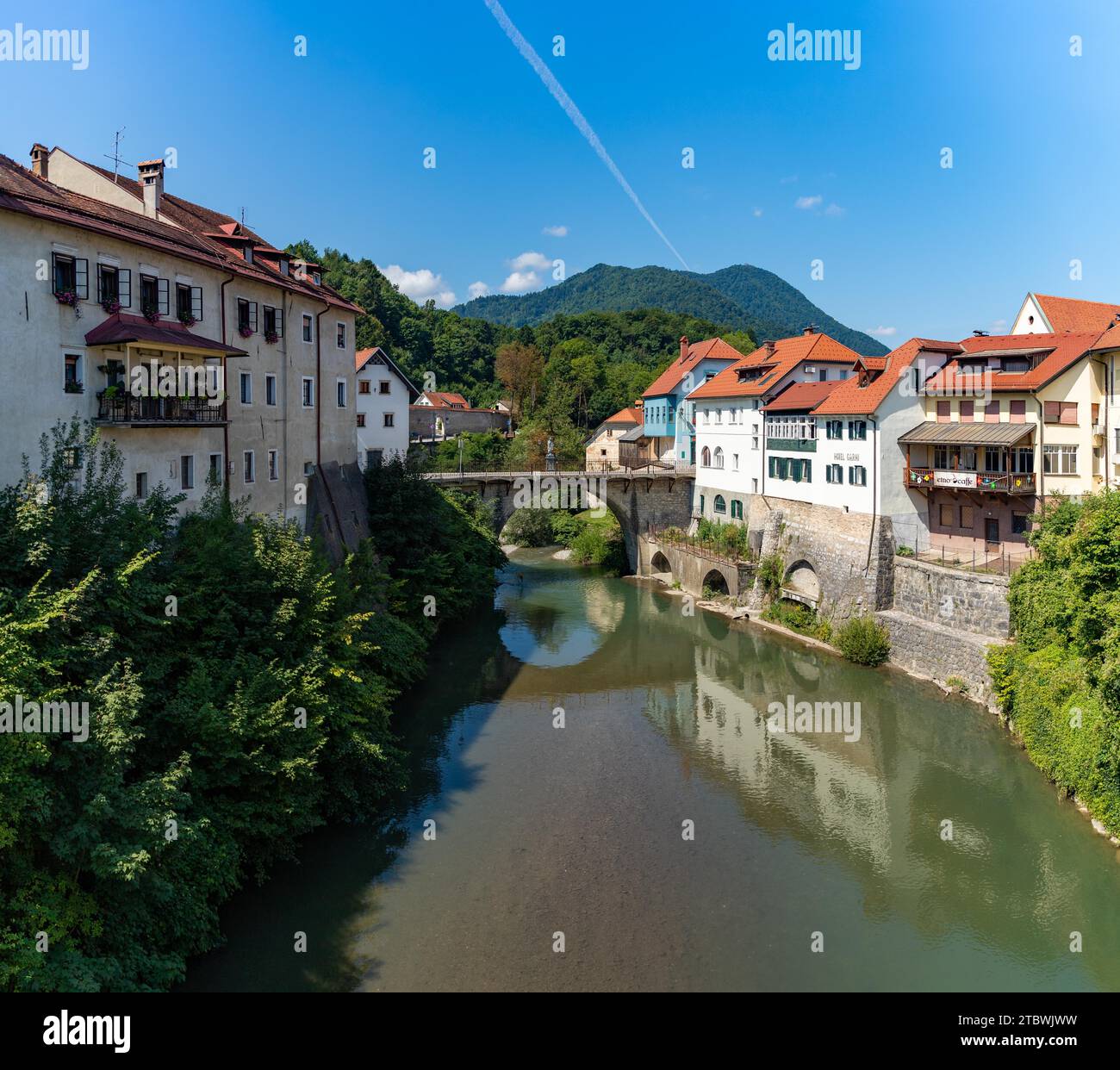 A picture of the Capuchin Bridge, the oldest bridge in Slovenia, over ...