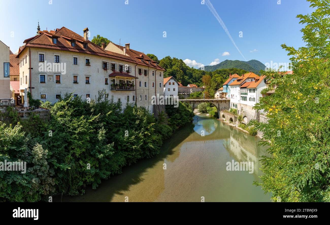 A picture of the Capuchin Bridge, the oldest bridge in Slovenia, over ...