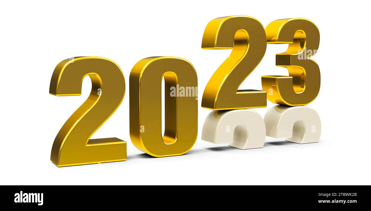 Gold 2022-2023 change represents the new year 2023, three-dimensional rendering, 3D illustration Stock Photo