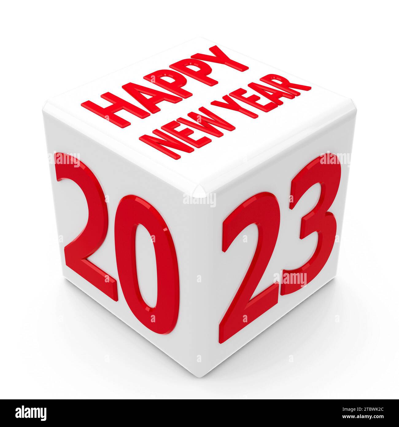 White cube with 2023 on a white table represents the new year 2023, three-dimensional rendering, 3D illustration Stock Photo