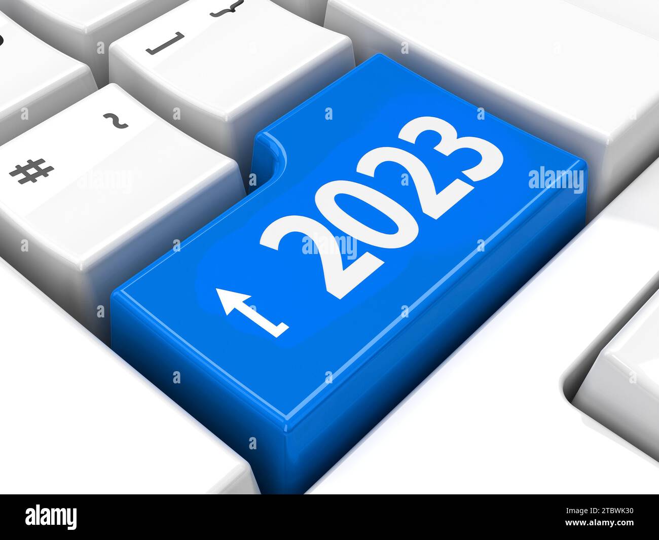 Computer keyboard with 2023 enter key, three-dimensional rendering, 3D illustration Stock Photo