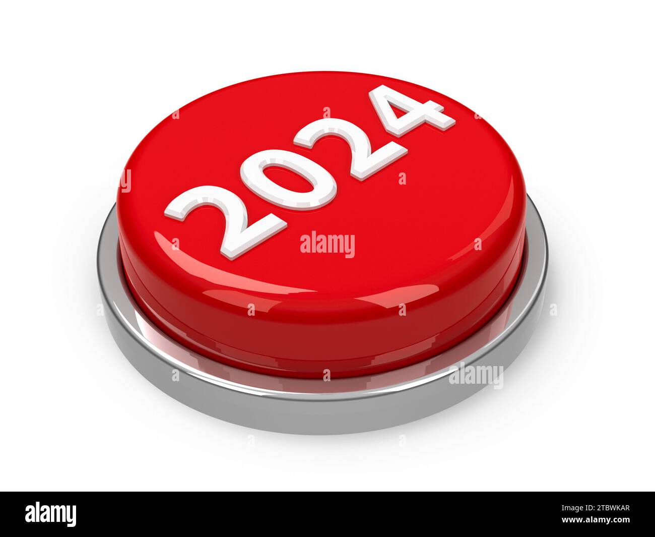 Red 2024 button isolated on white background represents new year 2024, three-dimensional rendering, 3D illustration Stock Photo