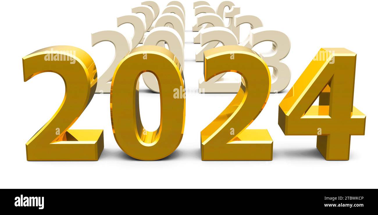 Gold 2024 comes represents the new year 2024, threedimensional