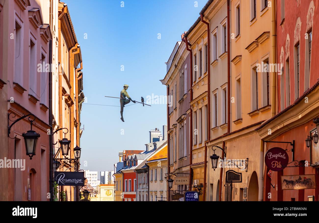 A picture of a sculpture of the tightrope walker Jasza Mazur, a fictional character from the ?Magician of Lublin? novel, written by Isaac Bashevis Stock Photo