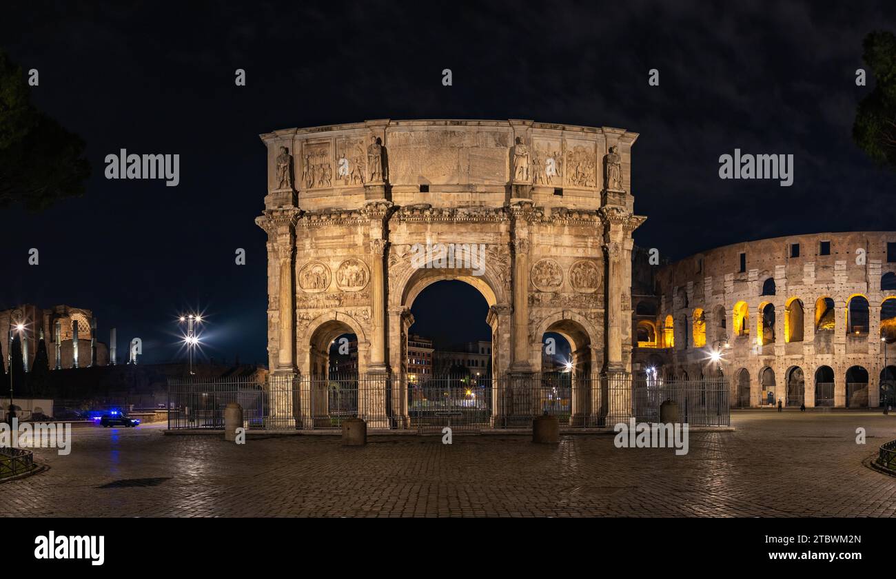 A picture of the Arch of Constantine at night Stock Photo