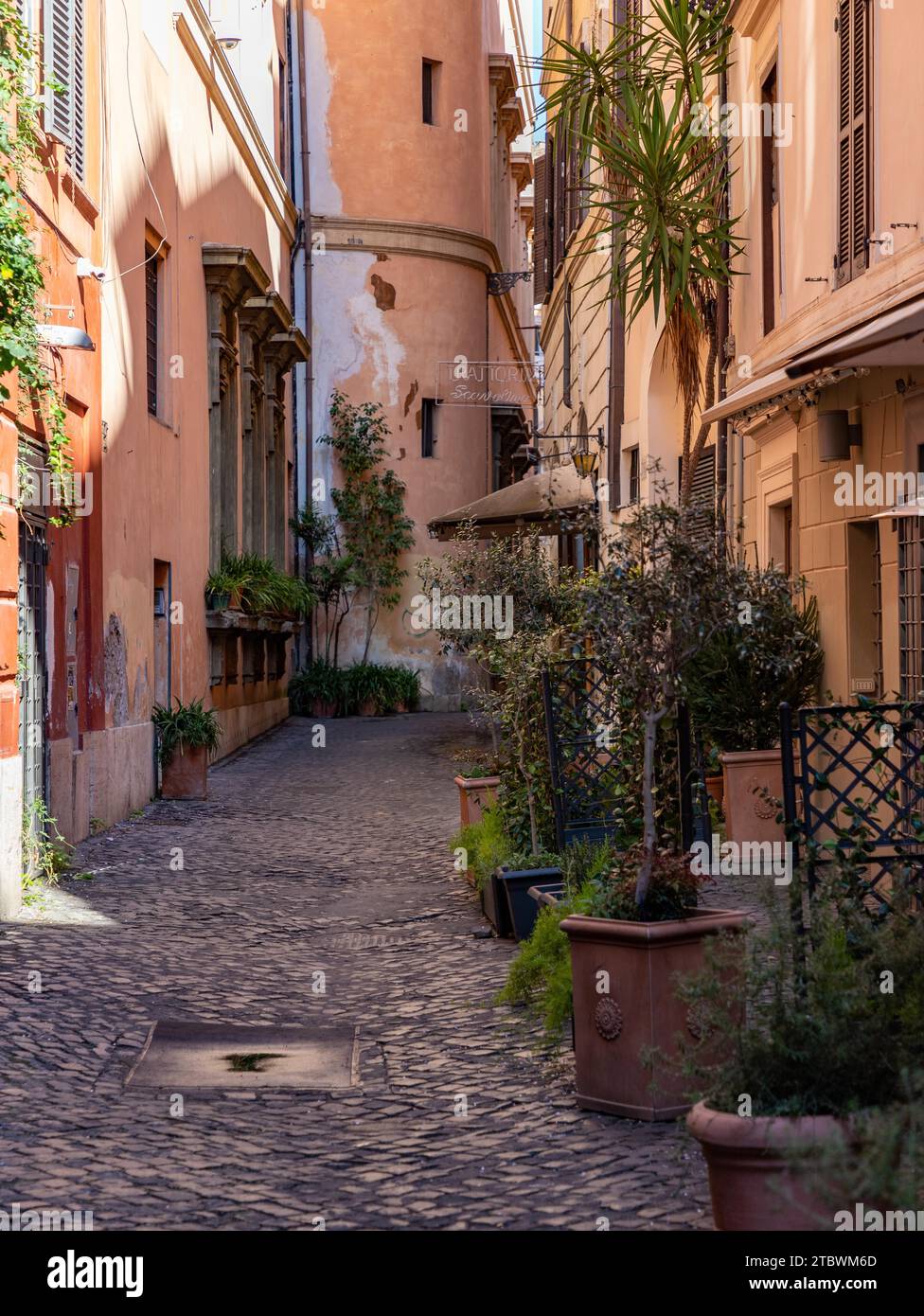 A picture of a picturesque, colorful and plant-laden alley in Rome Stock Photo