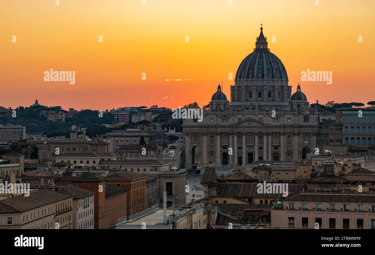 A picture of the Saint Peter's Basilica at sunset Stock Photo