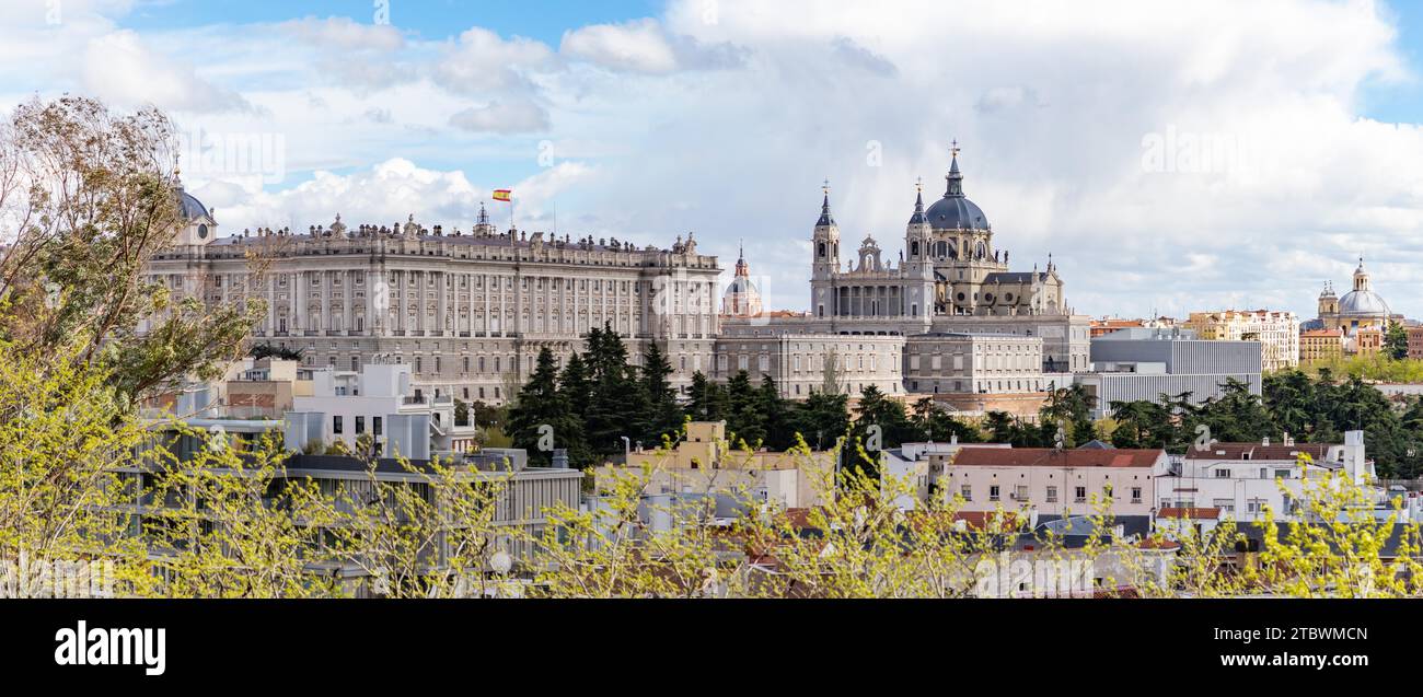 A picture of the Royal Palace of Madrid and the Catedral de la Almudena Stock Photo