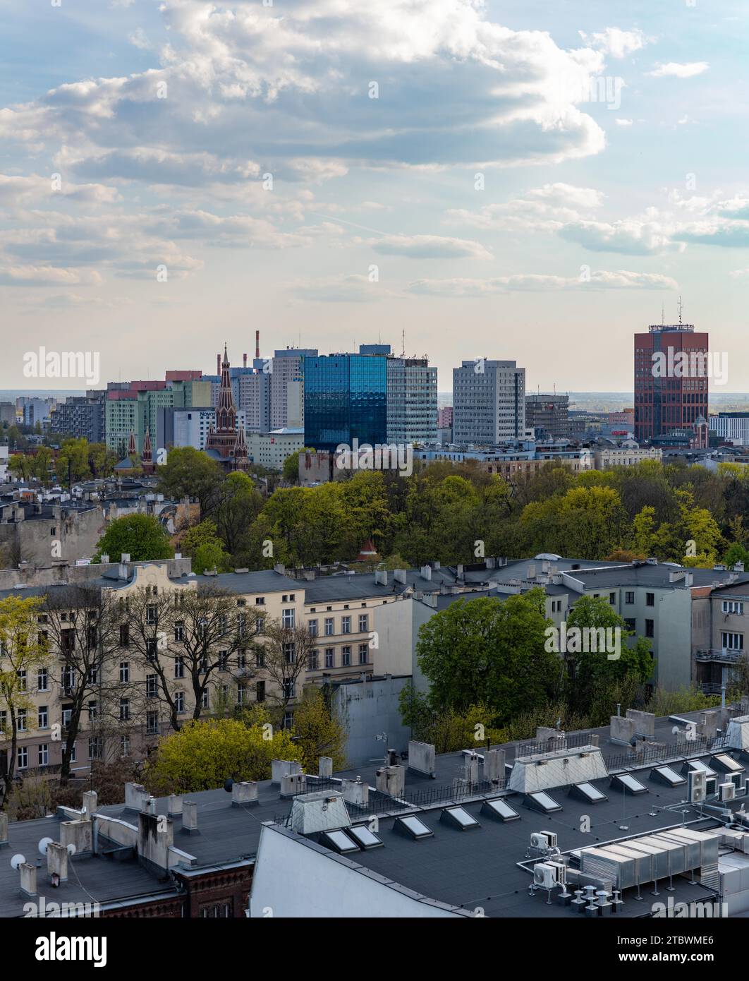 A panoramic picture of several rooftops and buildings of ?od? Stock Photo