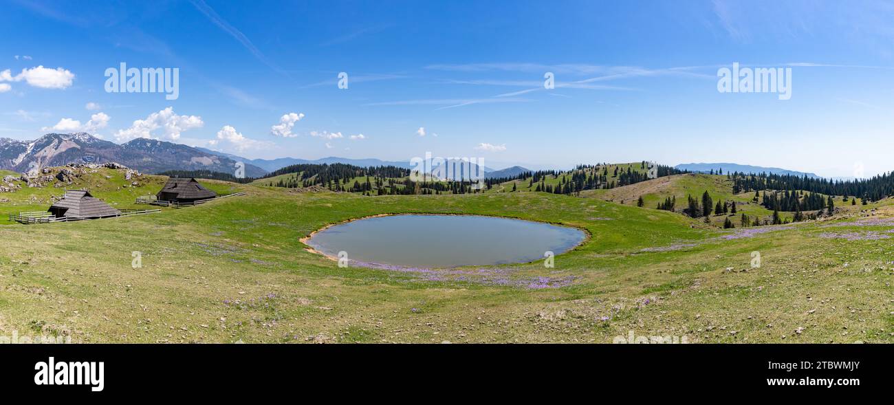 A picture of the landscape of Velika Planina, or Big Pasture Plateau Stock Photo