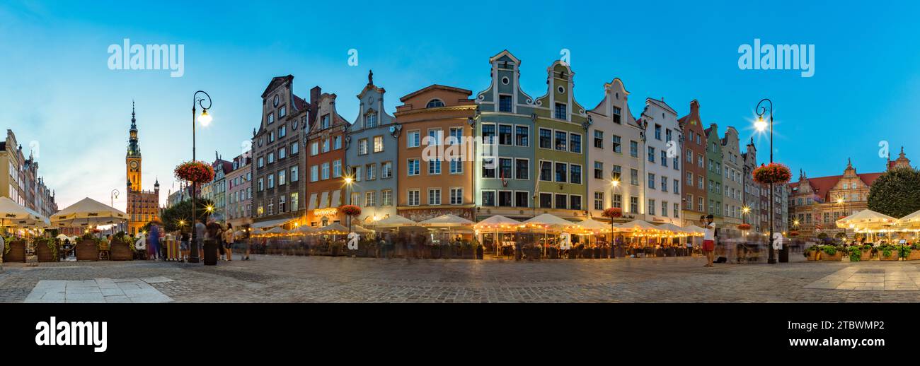 A picture of the Gdansk Long Market Square and the Main Town Hall, at sunset Stock Photo