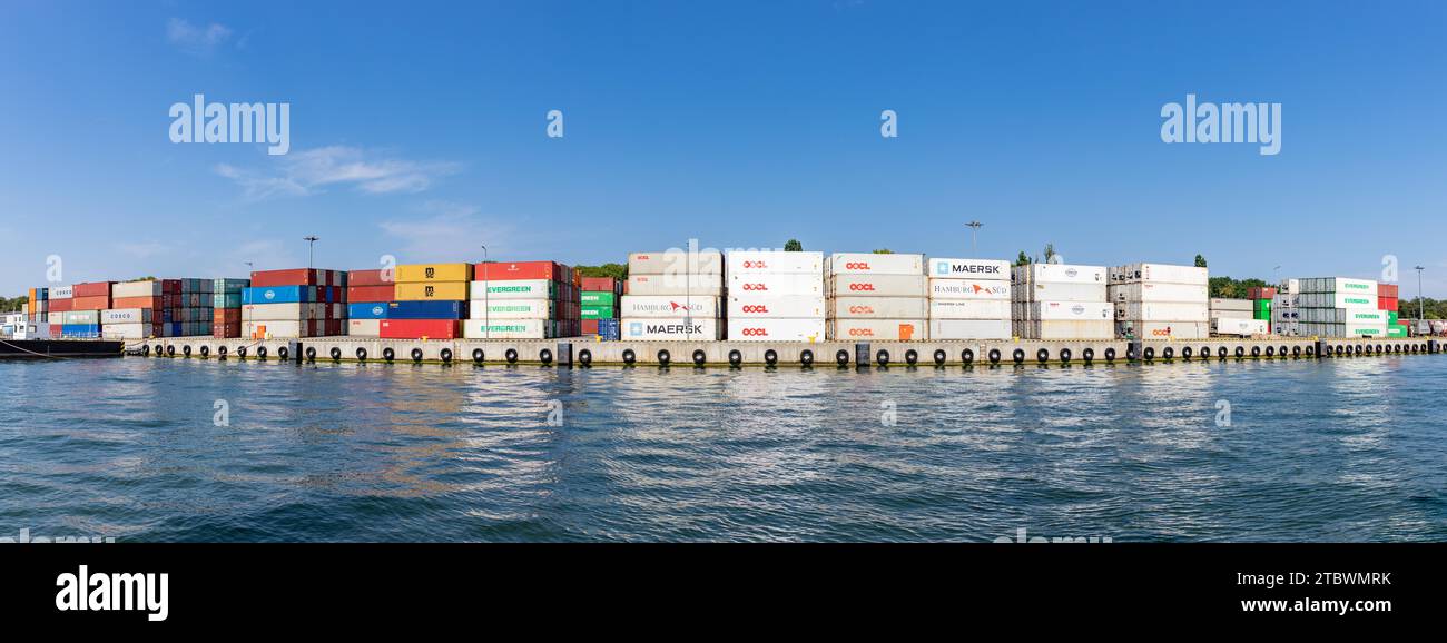 A picture of multiple colorful shipping containers in the Port of Gdansk Stock Photo