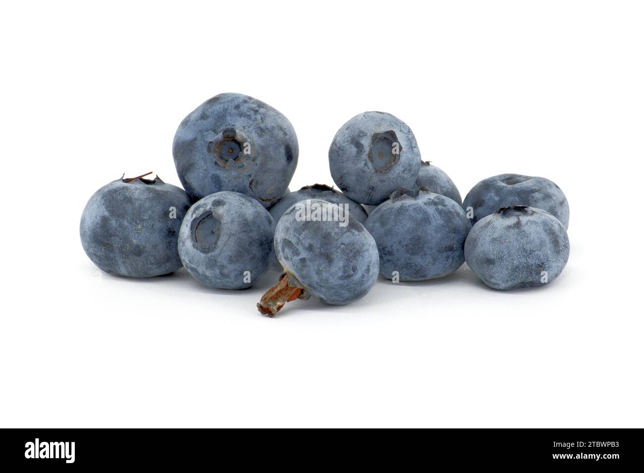 Pile of blueberries isolated on white background, full depth of field Stock Photo