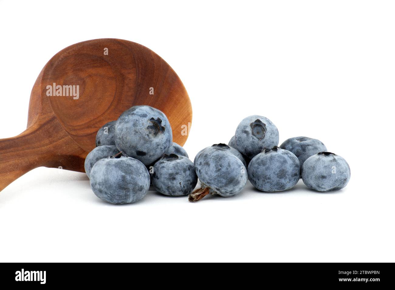 Heap of fresh blueberries isolated on white background, full depth of field Stock Photo