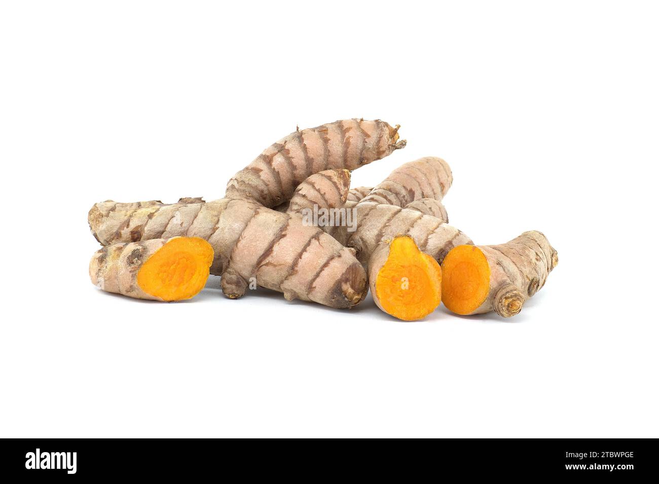 Fresh turmeric (curcumin) root isolated on white background Stock Photo