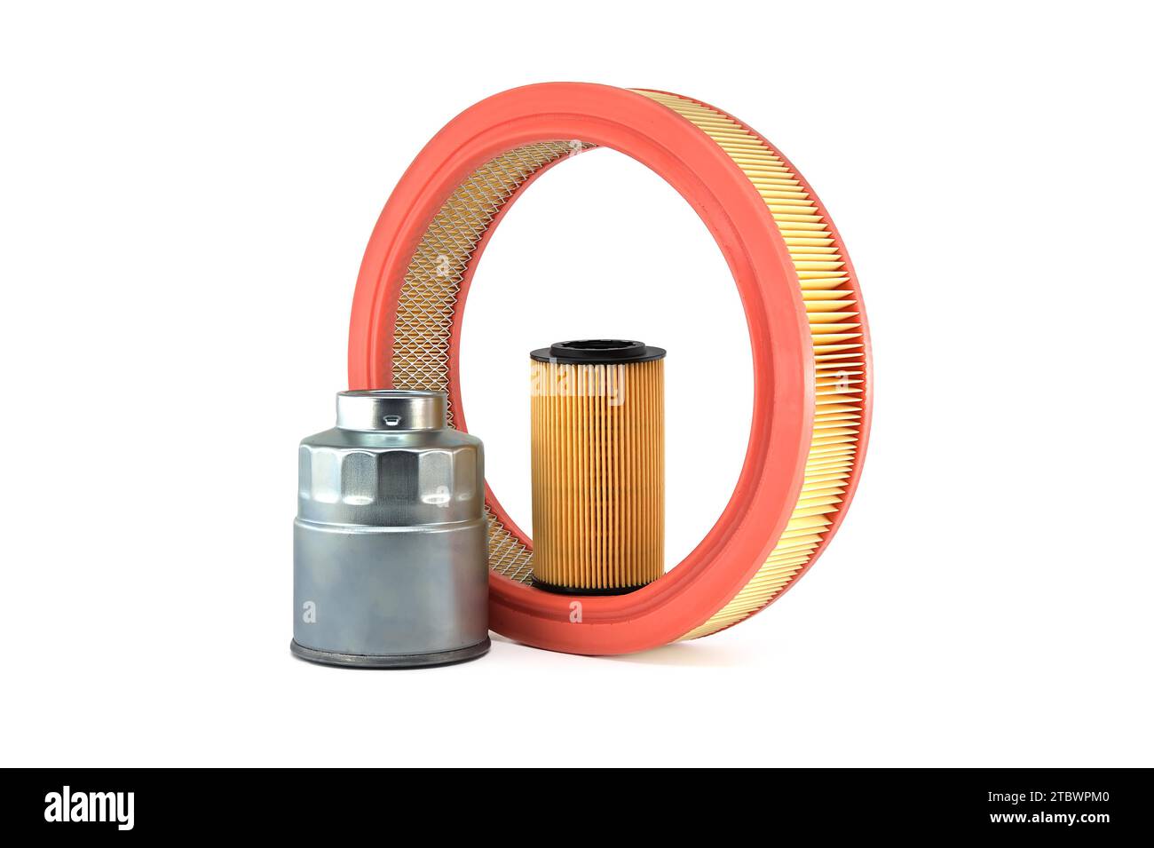 Motor oil, fuel and air filters isolated on a white background. Car