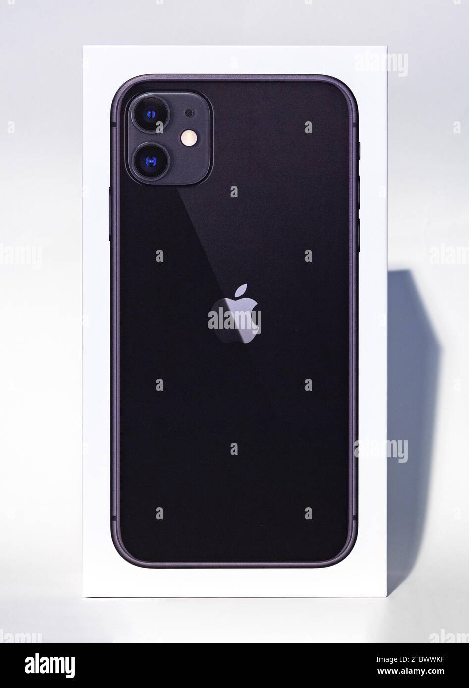 A picture of the Apple iPhone 11 box as seen from the front Stock Photo