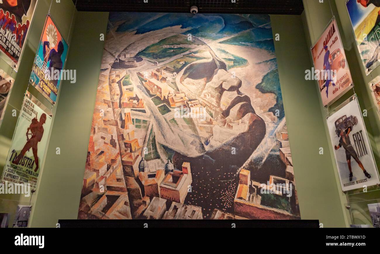 A picture of a large Benito Mussolini artwork, taken inside the Museum of the Second World War, in Gdansk Stock Photo