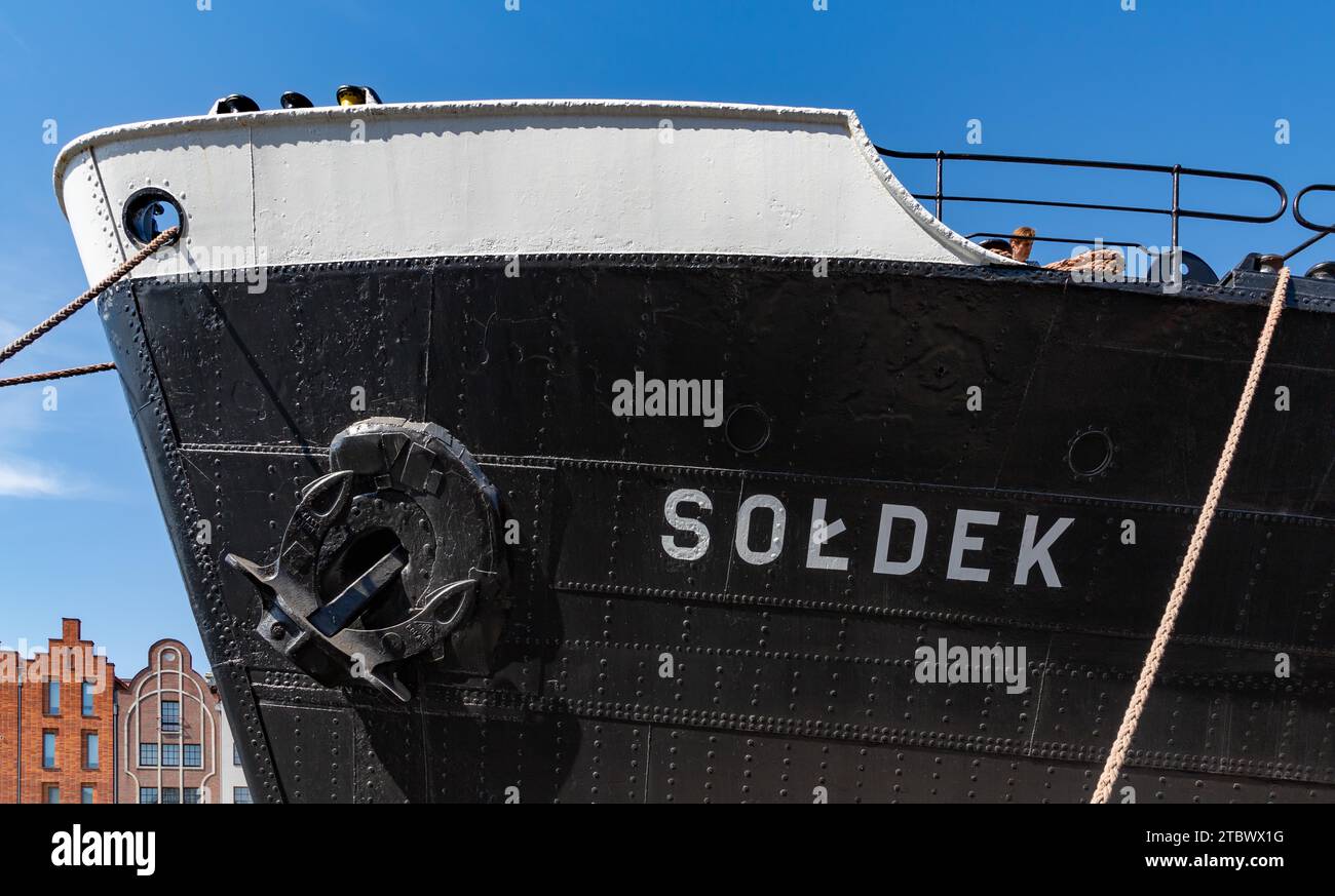 A close-up picture of the Soldek Ship Museum Stock Photo
