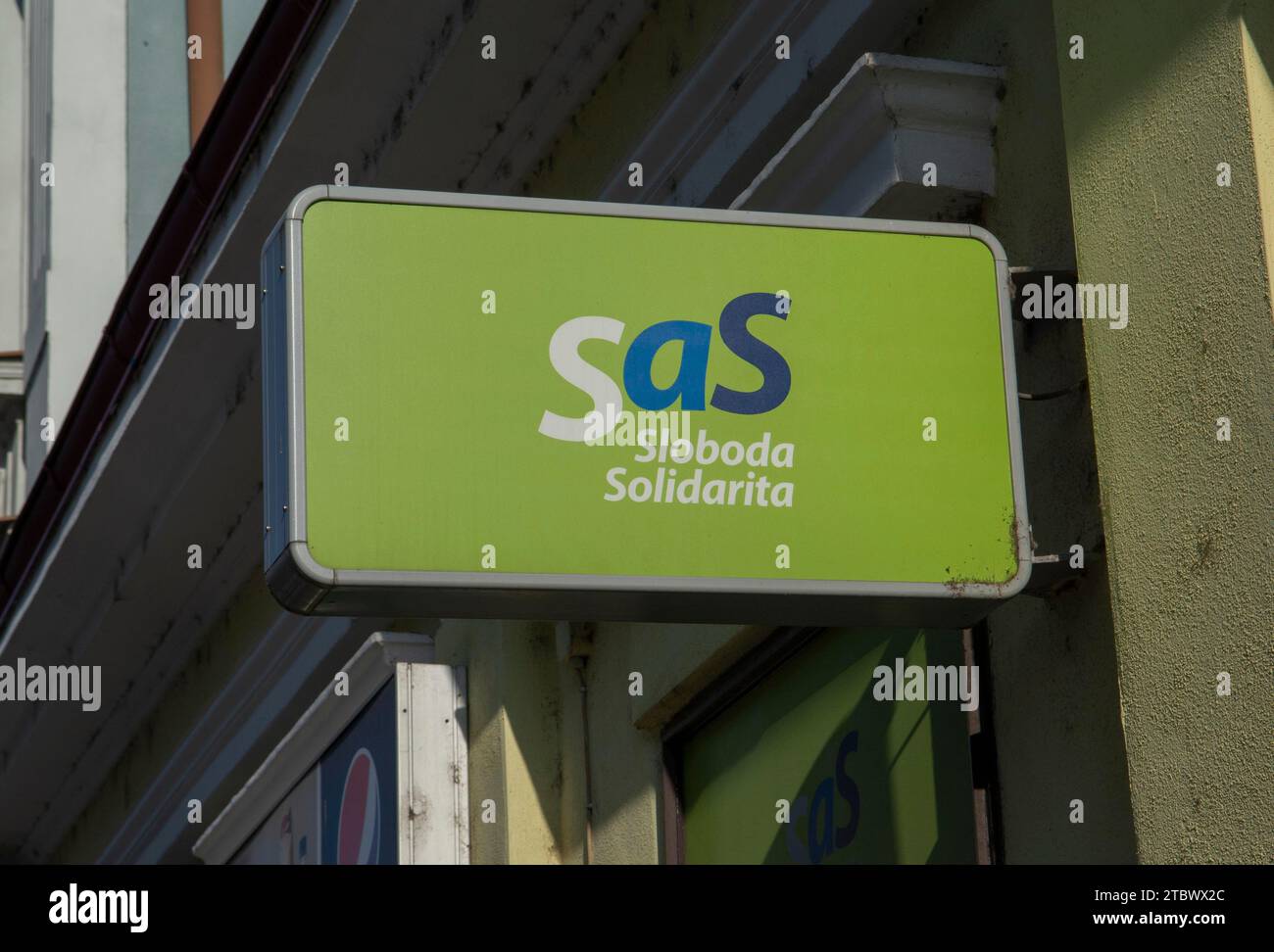 Nitra, Slovakia, November, 13, 2022 : SaS sign. Freedom and Solidarity (Slovak: Sloboda a solidarita) (SaS) is a liberal political party in Slovakia Stock Photo